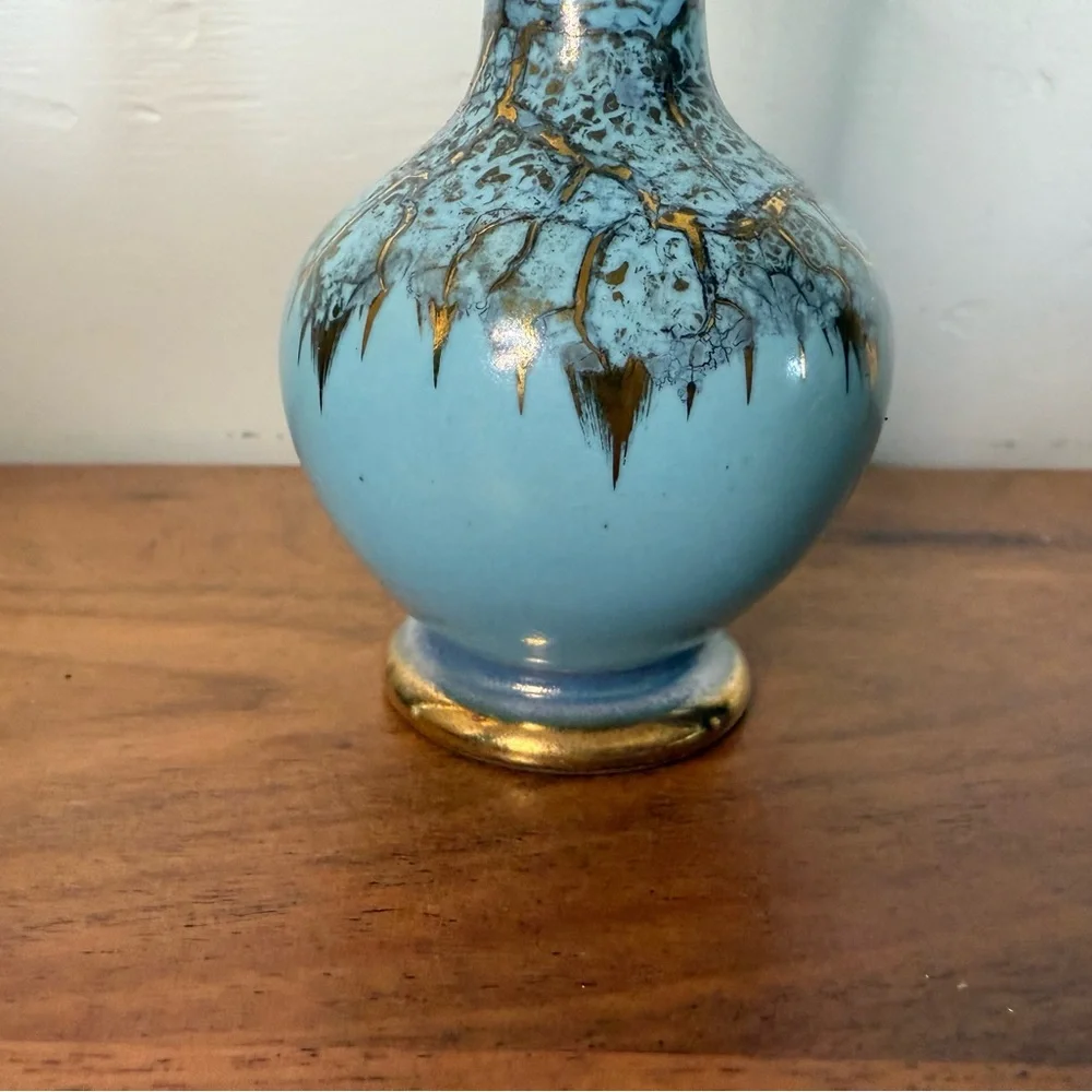 Vintage Made‎ in German Blue & Gold small Vase 5.5”H